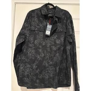 Men's True Religion sz XL black button down shirt floral design #1218 new w/ tag